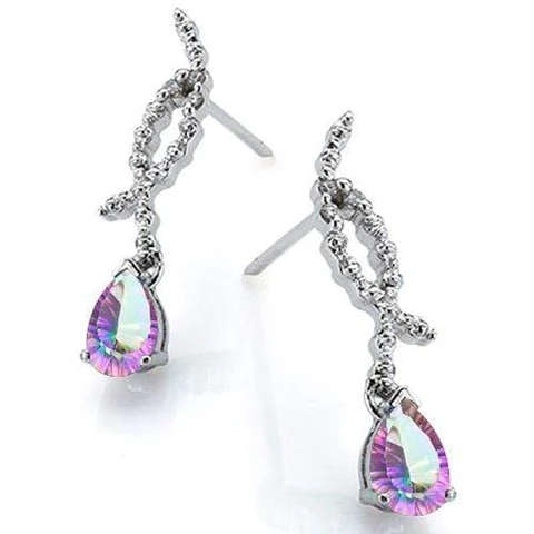 Magical 1cts Genuine Mystic Topaz Earrings in 925 Silver with 0.01cts Diamonds