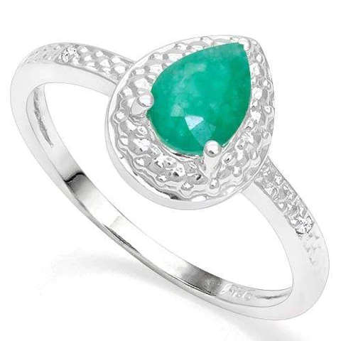 Beautiful 0.97cts Genuine Dark Green Emerald and 0.01cts Diamond Ring in 925 Silver