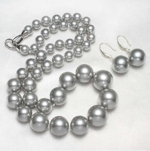 South Sea Shell Jewelry Set Earrings & Necklace Round 15mm Graduated- Length 52cm