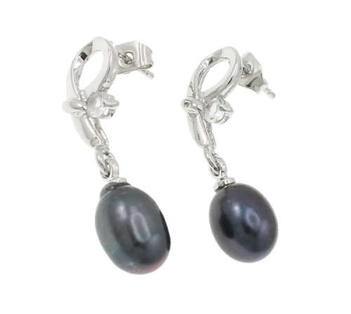 Genuine 6 x 10mm Cultured Freshwater Teardrop Pearl Earrings with Sparkling Crystals
