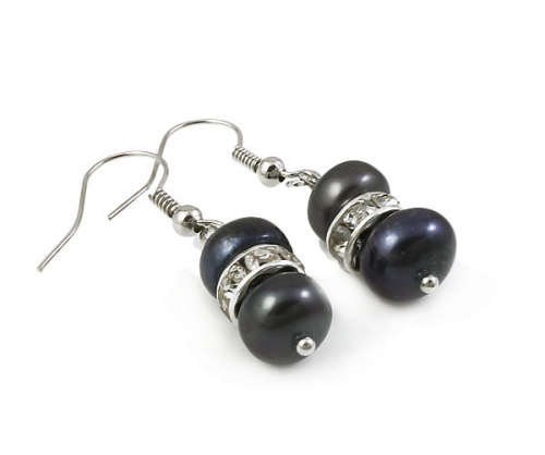 Sparkling Genuine Cultured Pearl Earrings with Crystals