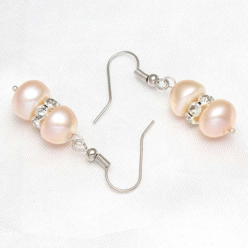 Lovely Double 8mm Pink Cultured Freshwater Pearl Earrings