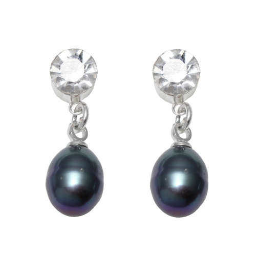 Sparkling 8mm Genuine Cultured Pearl Earrings with Crystals