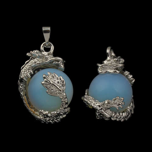 Sea Opalite Pendant with a Dragon Figure