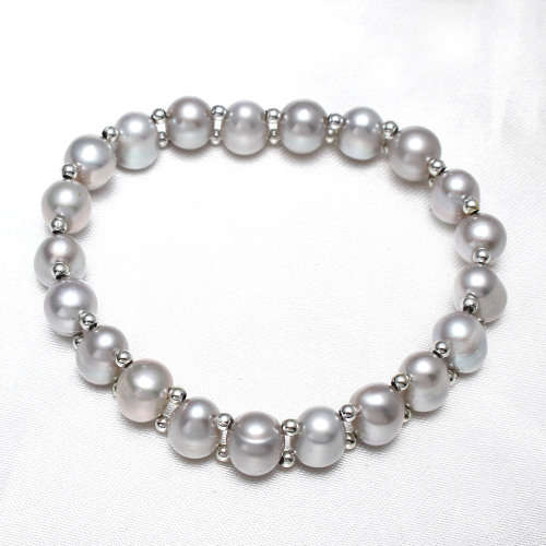 Lovely 6mm x 7mm Grey Color Cultured Genuine Freshwater Pearl Bracelet