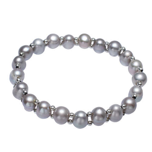 Lovely 6mm x 7mm Grey Color Cultured Genuine Freshwater Pearl Bracelet