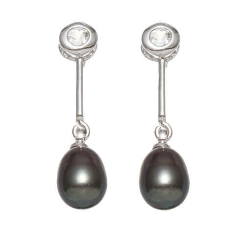 Lovely 9mm to 10mm Black Cultured Genuine Freshwater Pearl Earrings
