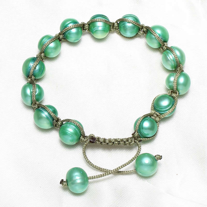 KAVANAGHS - 11000 positive ratings - Lovely 7mm Green Genuine Pearl Bracelet -- Adjustable