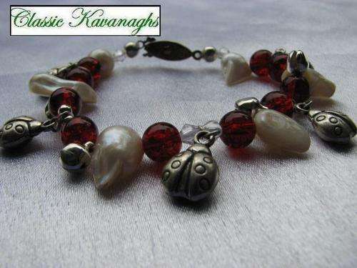 Kavanaghs Collection - Beautiful Authentic Fresh Water Pearl and Lady Bug Bracelet