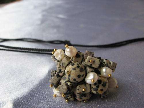Kavanaghs - Cluster of Dalmation Jasper and fresh water pearl Necklace