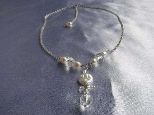 From the Kavanaghs Collection - White Freshwater Pearl Necklace with Crystals