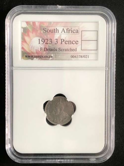 1923 3 Pence Union of South Africa graded F Details Scratched