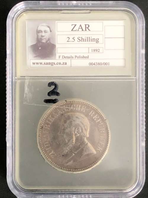 1892 South African Republic (ZAR) Silver2.5 Shilling Coin  F Details Polished