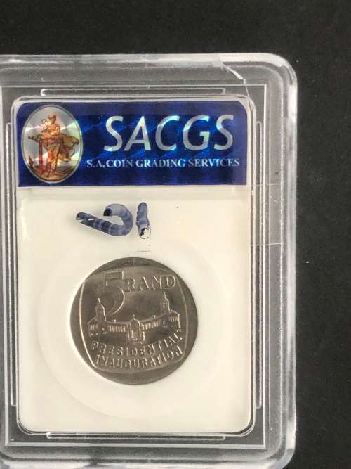 1994 South Africa R5 Coin Graded AU Details Weak Strike Inauguration