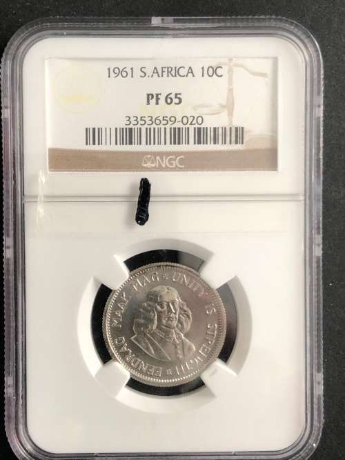 1961 Republic of South Africa 10 Cent Coin PF 65