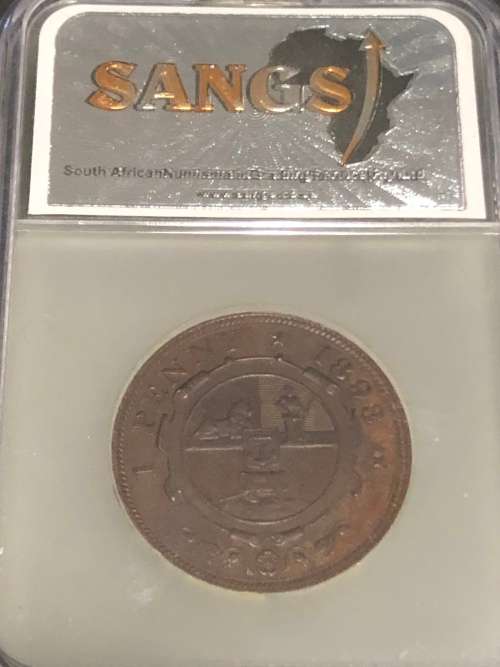 1893 ZAR 1 Penny Graded AU Details Corrosion Coin