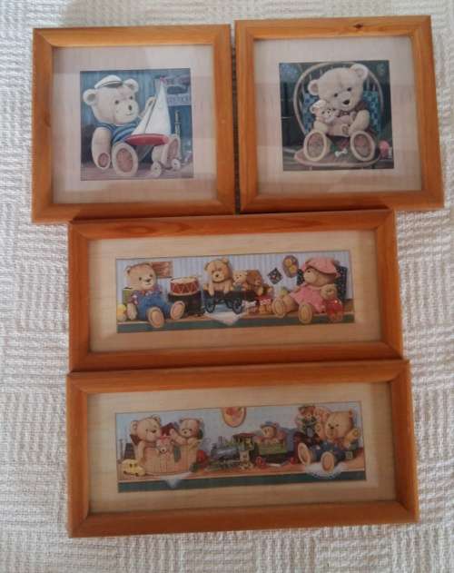 A unique set of "Ruane Manning" Teddy Bear prints in identical wooden frames- see pics.