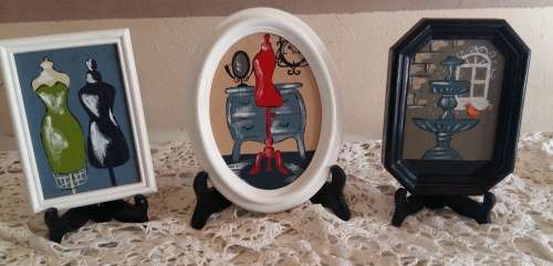 A lovely set  of x3 painting in lovely vintage styled frames- so elegant  - see pics.