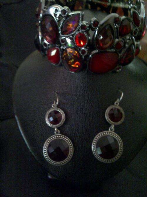 Bedazzled MIDNIGHT RED BRACELET & MATCHING EARINGS . BEAUTIES!!!!
