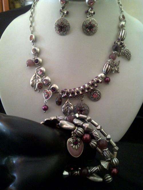 CLASSICAL MAROON EMBELISHED Necklace, EARINGS & bracelet set. "LAST ONE".