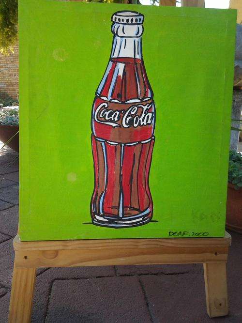 A funky "Coca Cola" painting on a thick canvas . Super piece.