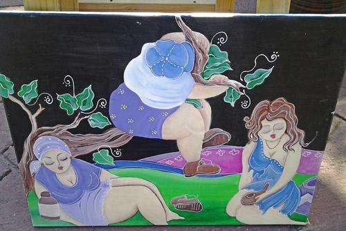 A Fat Lady painting. Brightly coloured and very striking  - a must see!