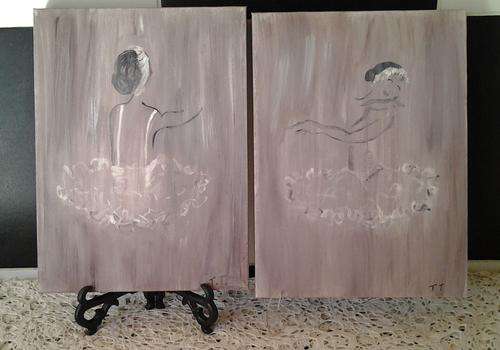 2x Vintage looking Ballerina paintings by artist "T.T." - Truly lovely .