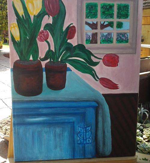 A lovely Canvas painting with beautiful head turning hues - very unusual - see pics