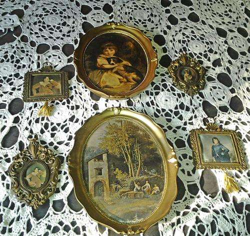 A lovely set of 6 Vintage frames with silk pictures - a lovely set for the collector. - see pics.