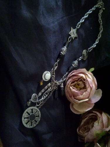 Black ruthenium finish Charm Necklace