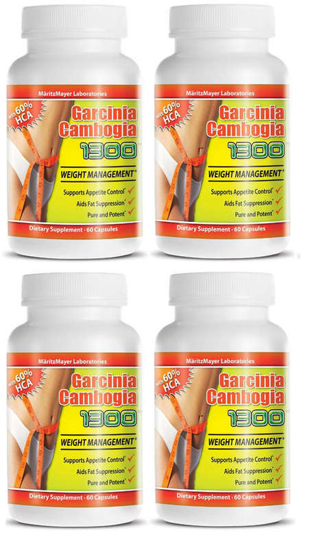 4 Pack PURE Garcinia Cambogia Extract Natural Weight Loss 60% HCA Diet