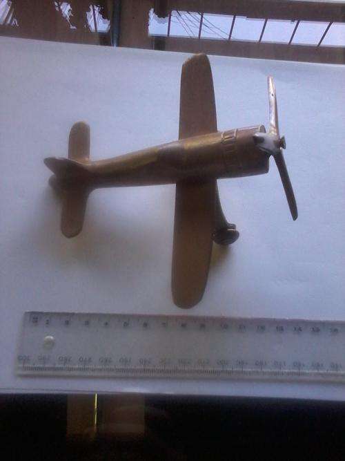 VINTAGE BRASS MODEL AEROPLANE 1950'S  - SPITFIRE - WITH ROTATING PROPELLOR AND MOVING WHEELS