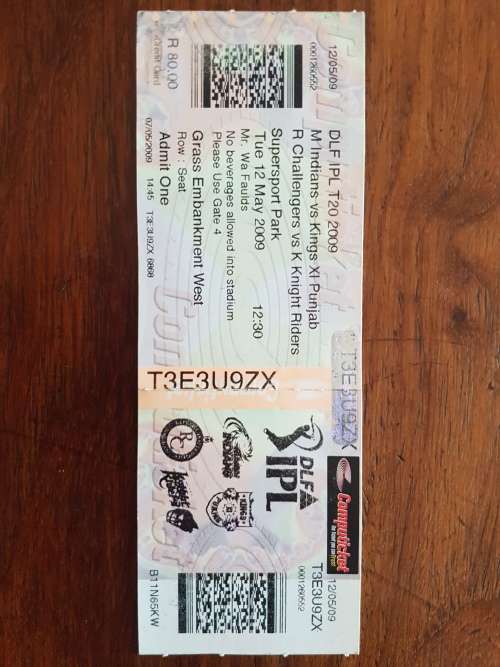 DLF Indian Premier League Cricket T20 2009 - Supersport Park 12 May 2009 Ticket