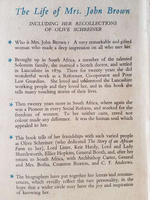 The Life Of Mrs. John Brown - Including Her Recollections Of Olive Schreiner