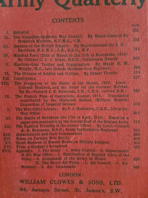 The Army Quarterly Vol. I No. 2 January 1921