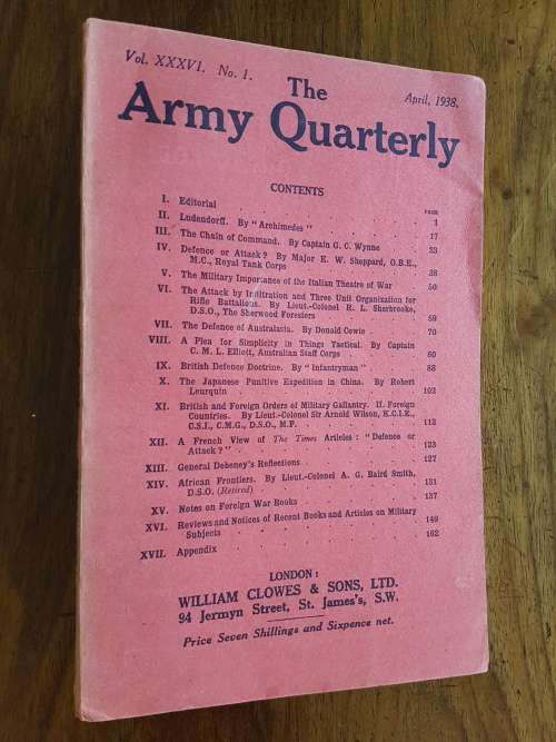The Army Quarterly Vol. XXXVI. No. 1 April, 1938