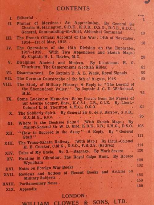 The Army Quarterly Vol. XXV, No. 1 October, 1932