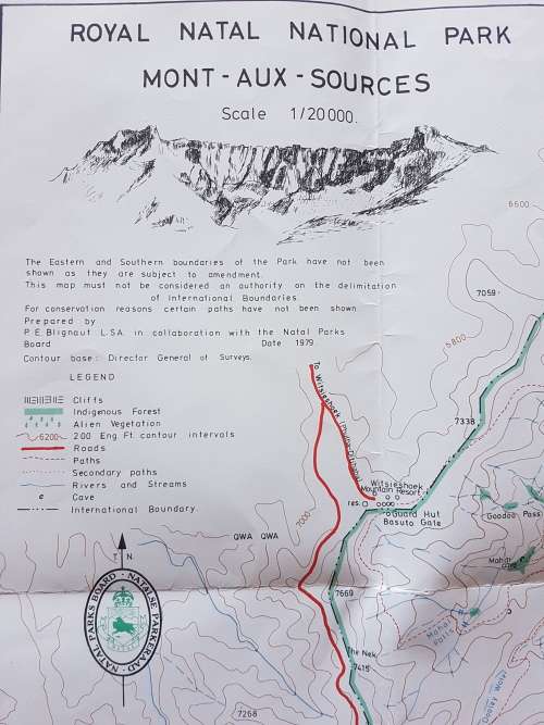 Royal Natal National Park Mont-Aux-Sources 1:20000 Map