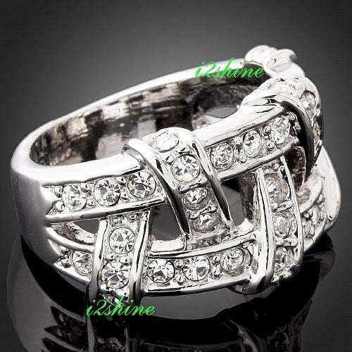 White Gold GP Swarovski crystal Unique Cross ring