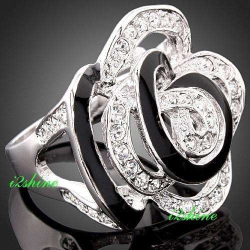 18K Gold GP Swarovski crystal Unique Rose Ring