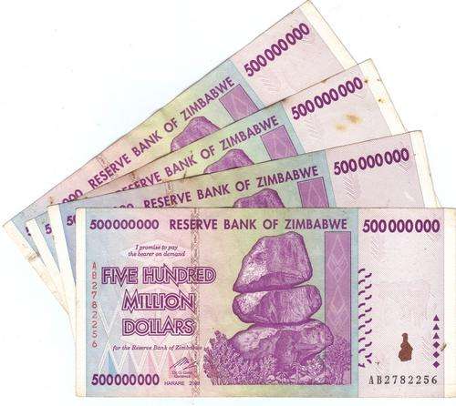 4 X 500 MILLION ZIMBABWE DOLLARS
