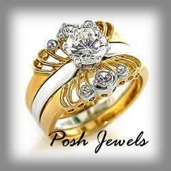 ELEGANT 2 PIECE WEDDING/ENGAGEMENT RING SET SIZE 7~
