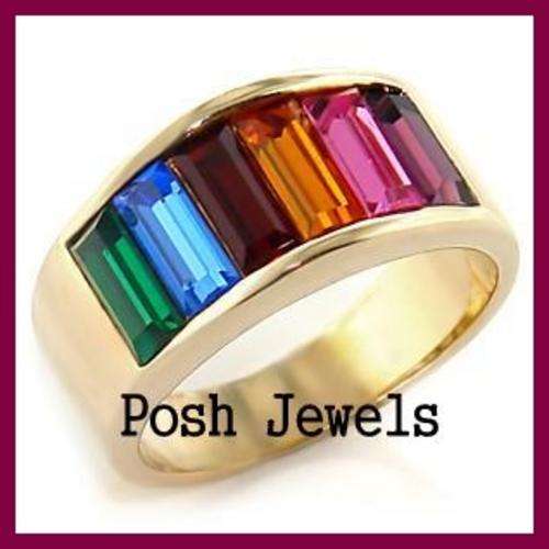 ***FASHIONABLE MULTI COLOURED SWAROVSKI CRYSTAL BAND RING SIZE 8***