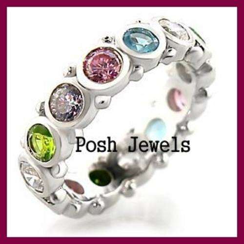 ***MULTIC COLOURED CUBIC ZIRCONIA BAND RING SIZE 9***
