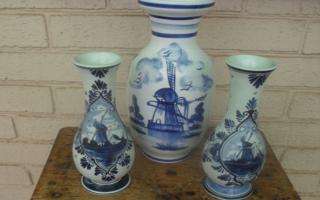 DELFT WARE VASES x 3