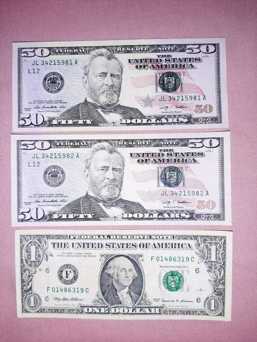 USA 101 dollars 2 x $50 , 1 x $1