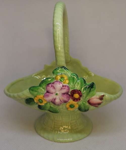 CARLTON WARE VINTAGE GREEN FLORAL CERAMIC BASKET
