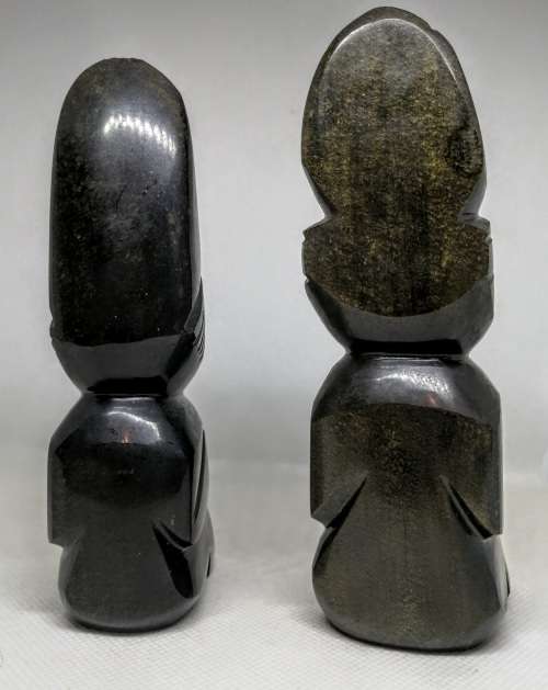 BLACK TIGERS EYE PAIR CARVED AZTEC FIGURINES OBSIDIAN VINTAGE