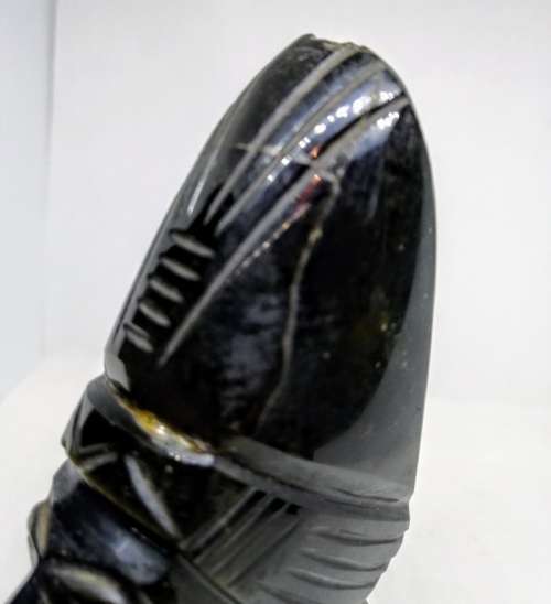 BLACK TIGERS EYE PAIR CARVED AZTEC FIGURINES OBSIDIAN VINTAGE