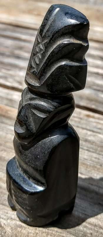 SMALL CARVED AZTEC FIGURINE OBSIDIAN BLACK TIGER EYE VINTAGE